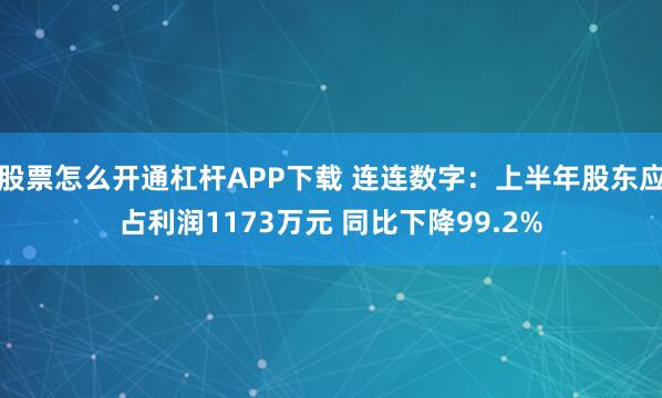 股票怎么开通杠杆APP下载 连连数字：上半年股东应占利润1173万元 同比下降99.2%